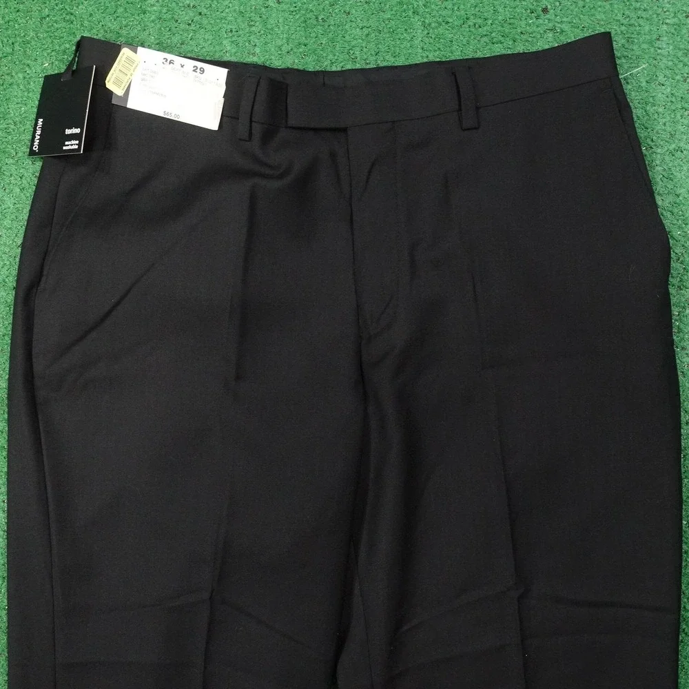 New! Murano Pants Mens 36x29‎ Black Torino Dress Pants Flat Front